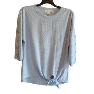 New‎ York Laundry Women's Light Blue Textured Dot Top - 3/4 Sleeve Hi-Lo Tie...